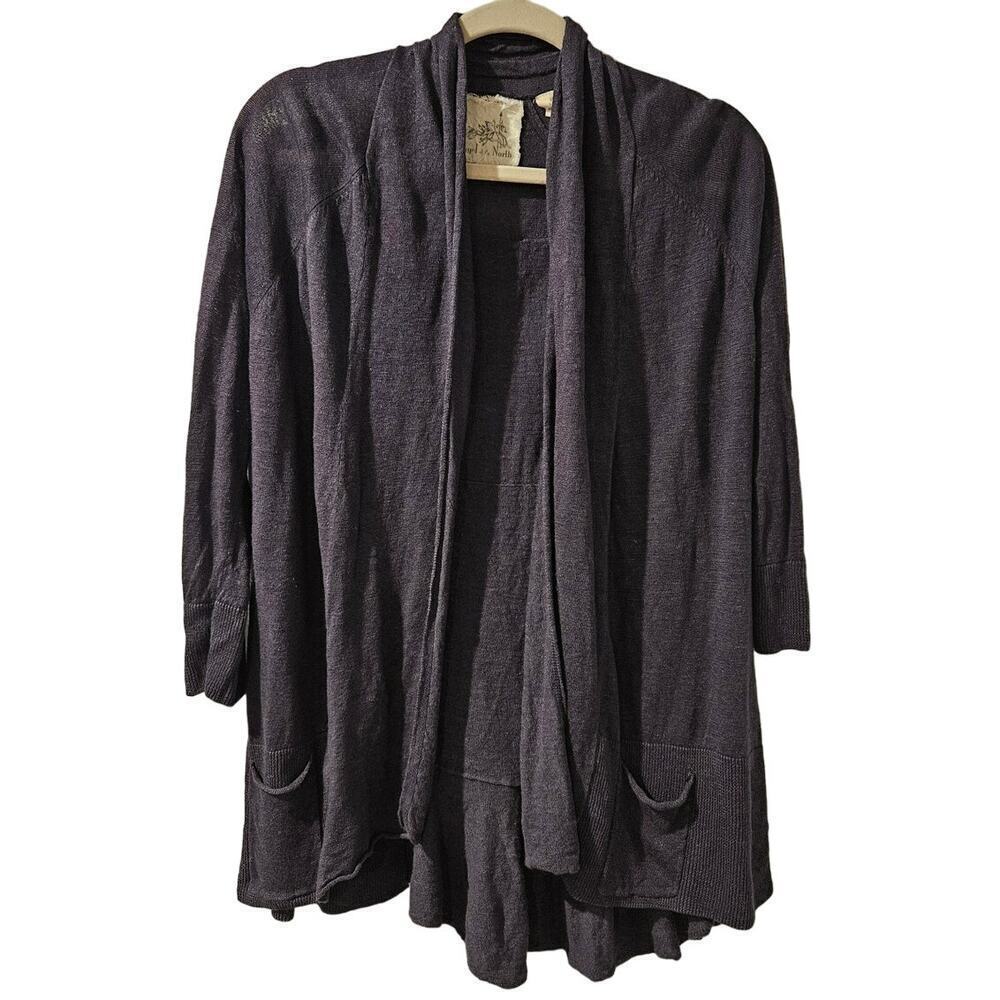 Angel of the North Anthropologie Large Linen Blend Caped Open Cardigan Blue Gray